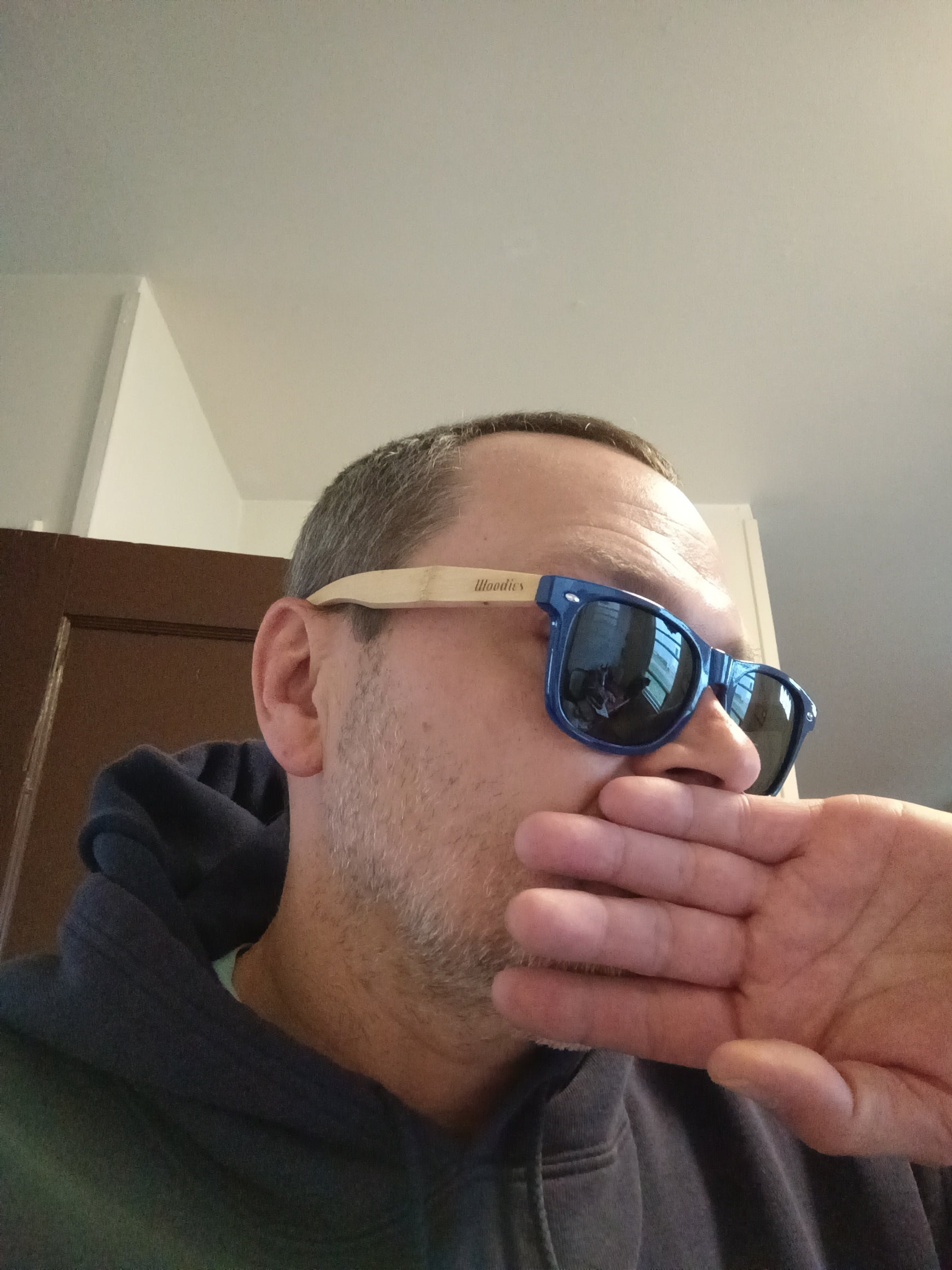 eco-friendly" or "wood-arm" wayfarer.