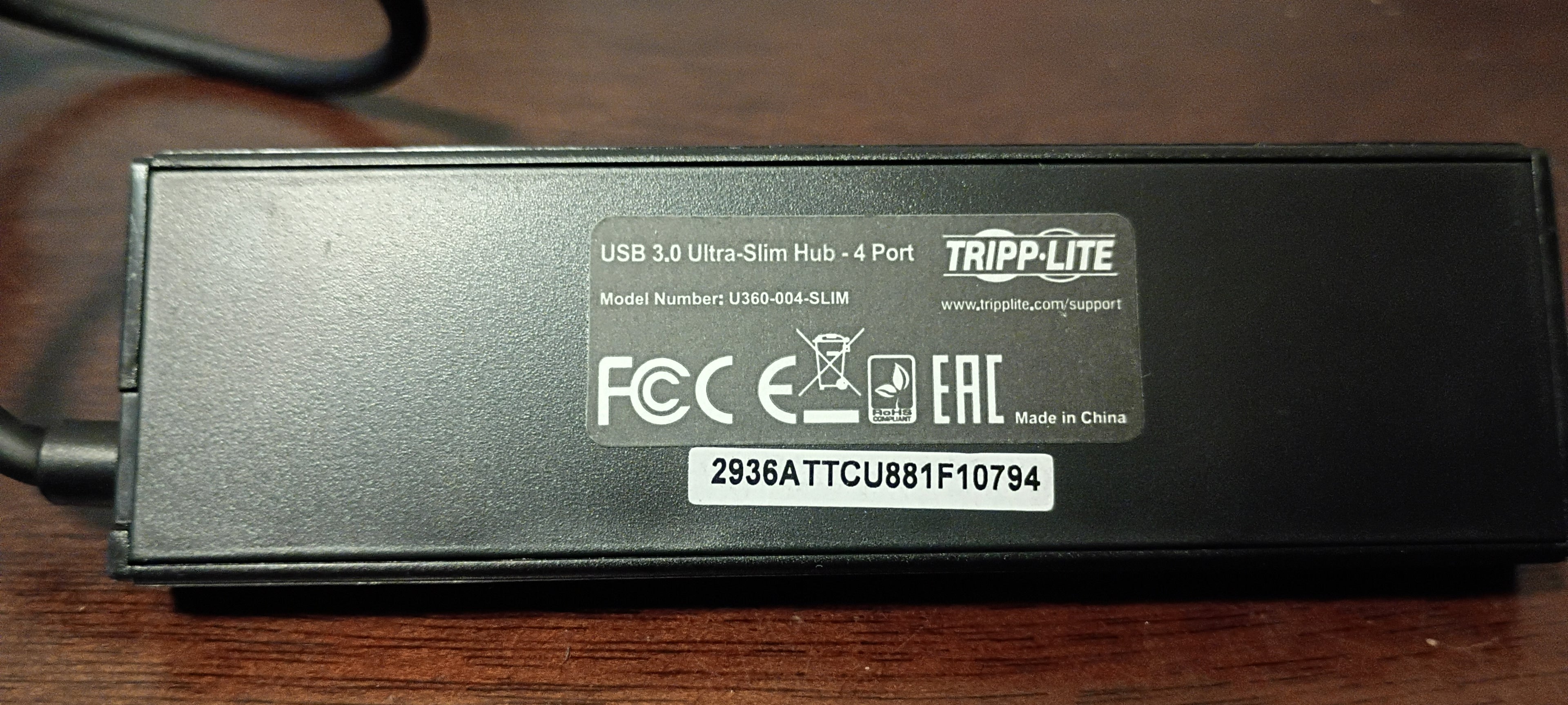 TrippLite Ultra-Slim Portable USB 3.0 SuperSpeed Hub, 4 Ports, Black